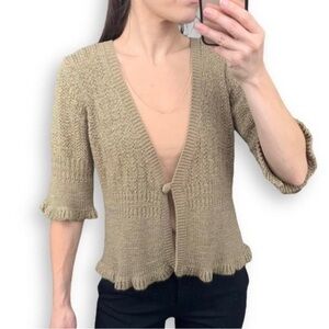 American Vintage Women's Khaki and Tan Cardigan Y2K